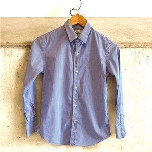 Thomas Mason For Crewcuts Boys Shirt Size 12 Blue Mini Check Cotton Long Sleeve